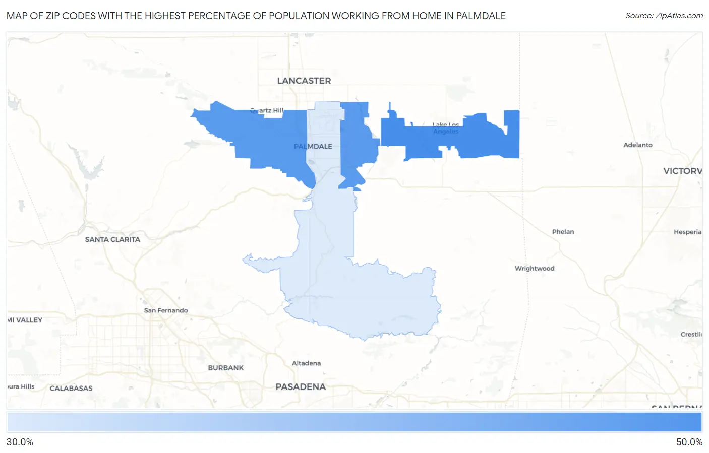 Zip Codes with the Highest Percentage of Population Working from Home in Palmdale Map