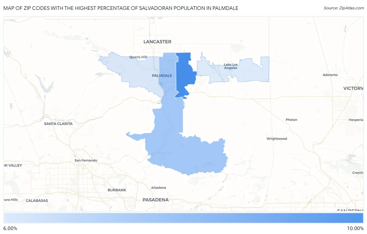 Zip Codes with the Highest Percentage of Salvadoran Population in Palmdale Map