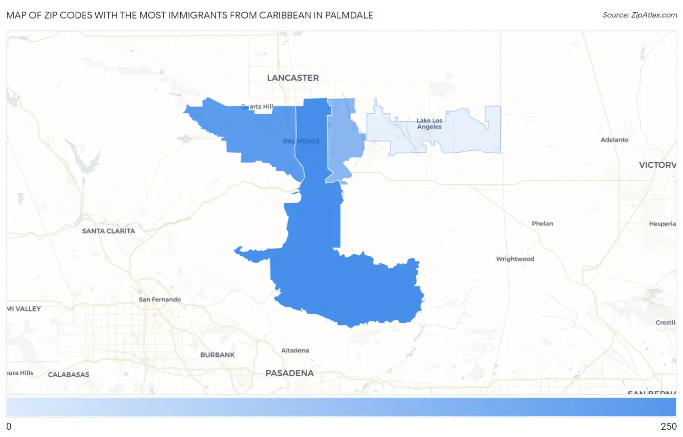 Zip Codes with the Most Immigrants from Caribbean in Palmdale Map