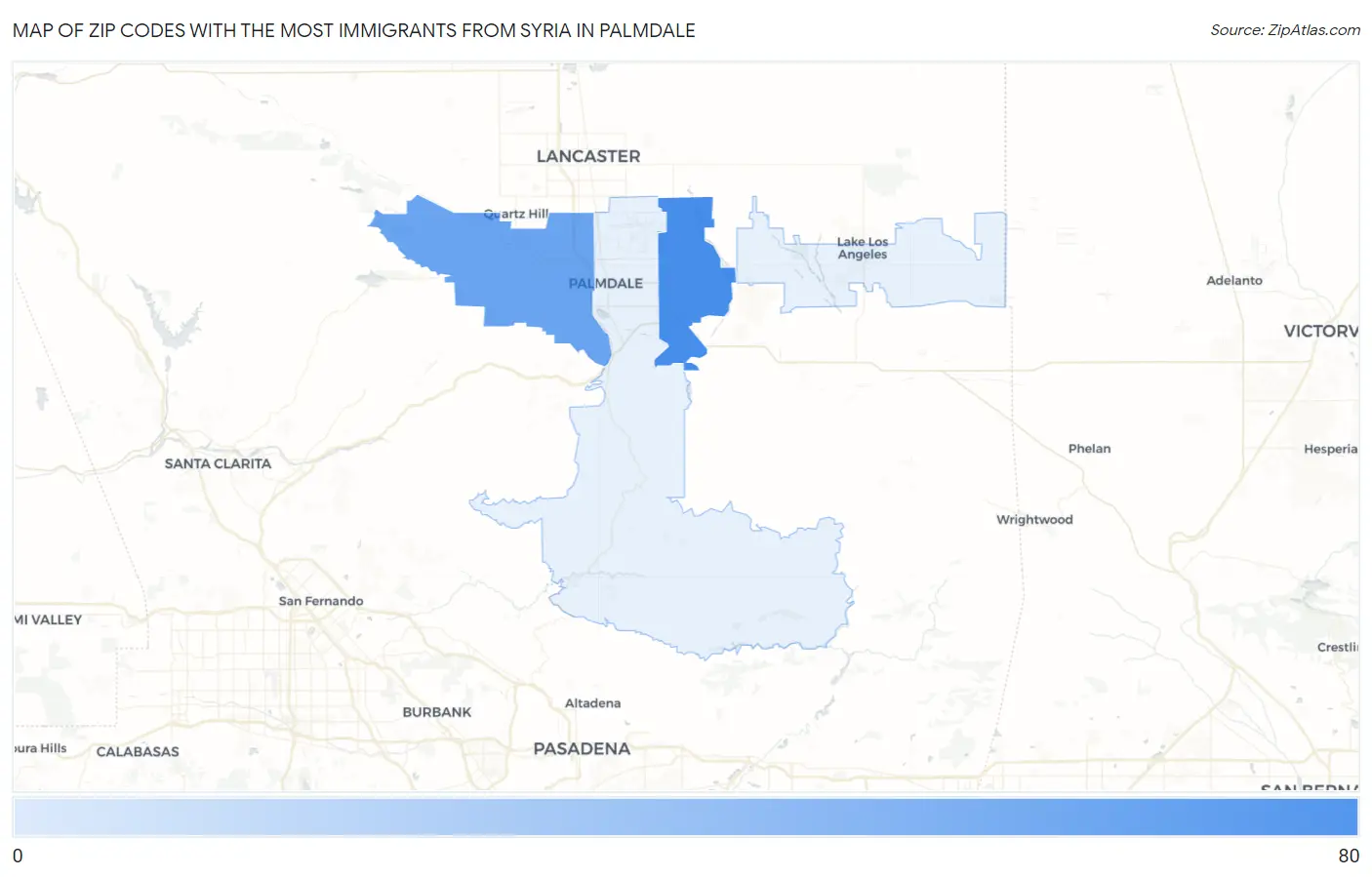 Zip Codes with the Most Immigrants from Syria in Palmdale Map