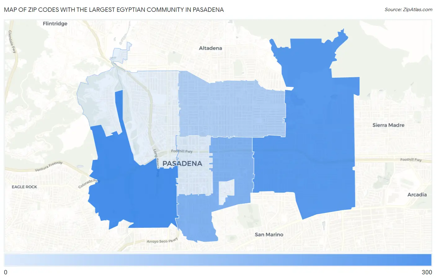 Zip Codes with the Largest Egyptian Community in Pasadena Map