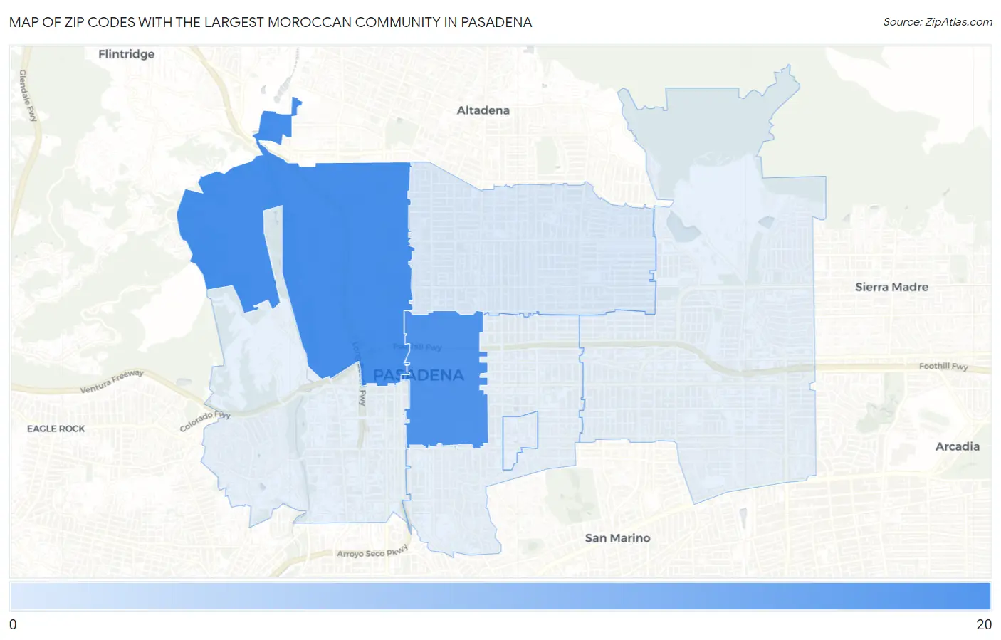 Zip Codes with the Largest Moroccan Community in Pasadena Map