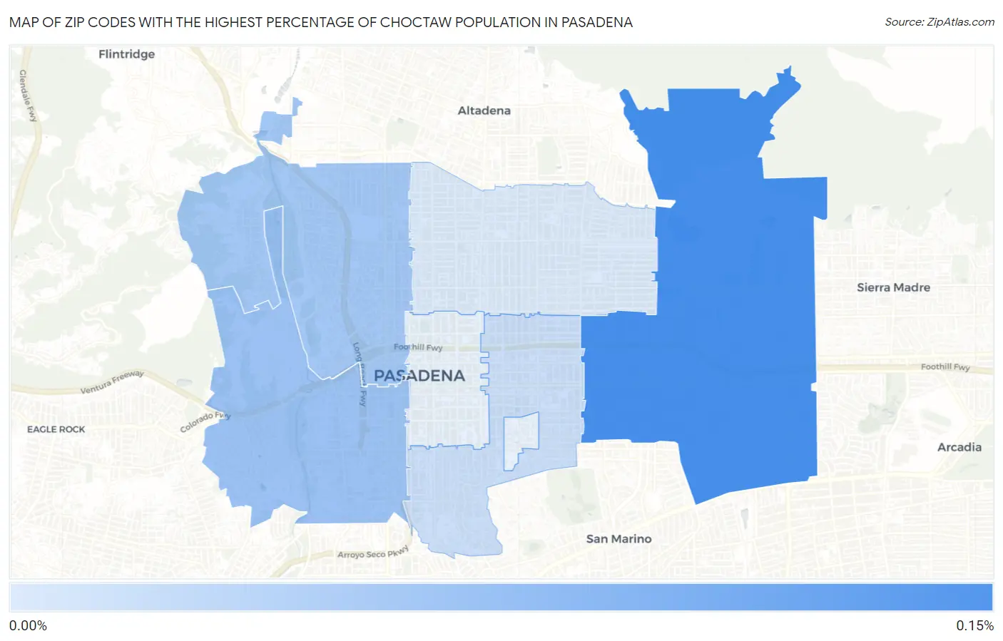 Zip Codes with the Highest Percentage of Choctaw Population in Pasadena Map