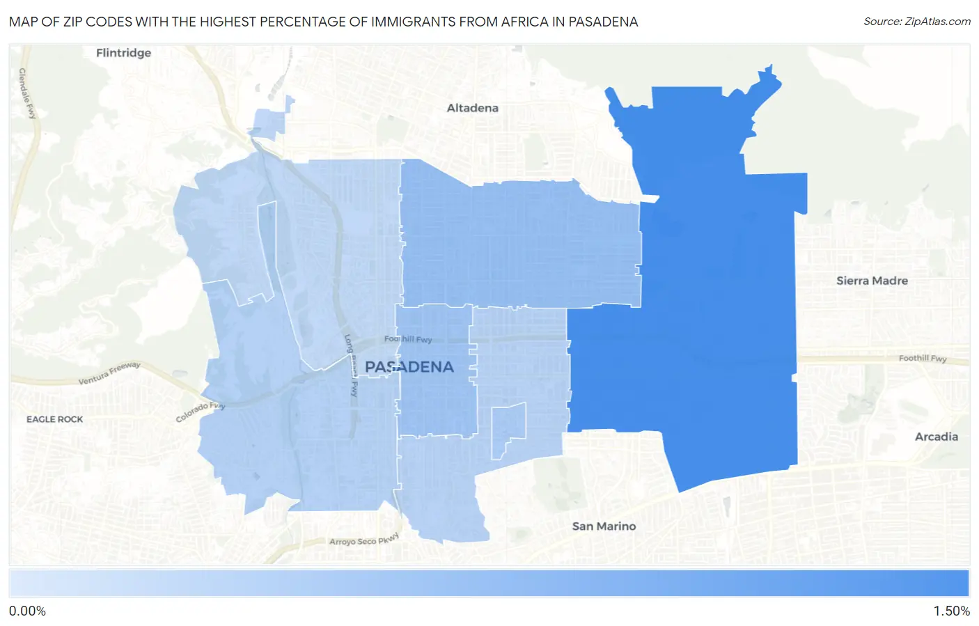 Zip Codes with the Highest Percentage of Immigrants from Africa in Pasadena Map