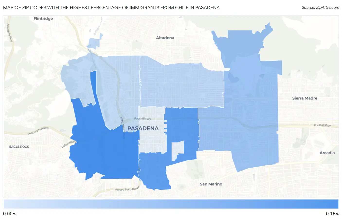 Zip Codes with the Highest Percentage of Immigrants from Chile in Pasadena Map