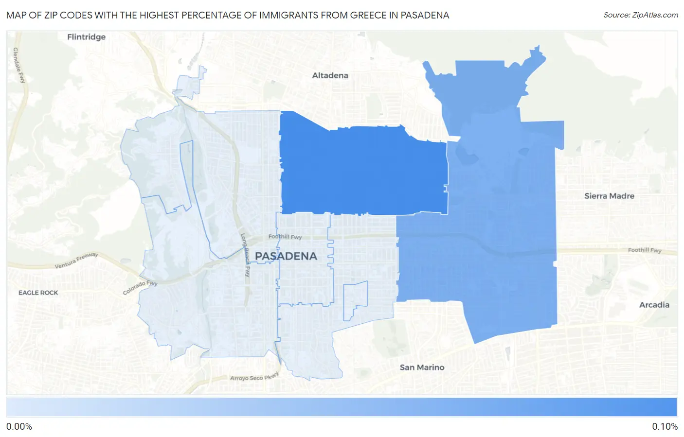 Zip Codes with the Highest Percentage of Immigrants from Greece in Pasadena Map