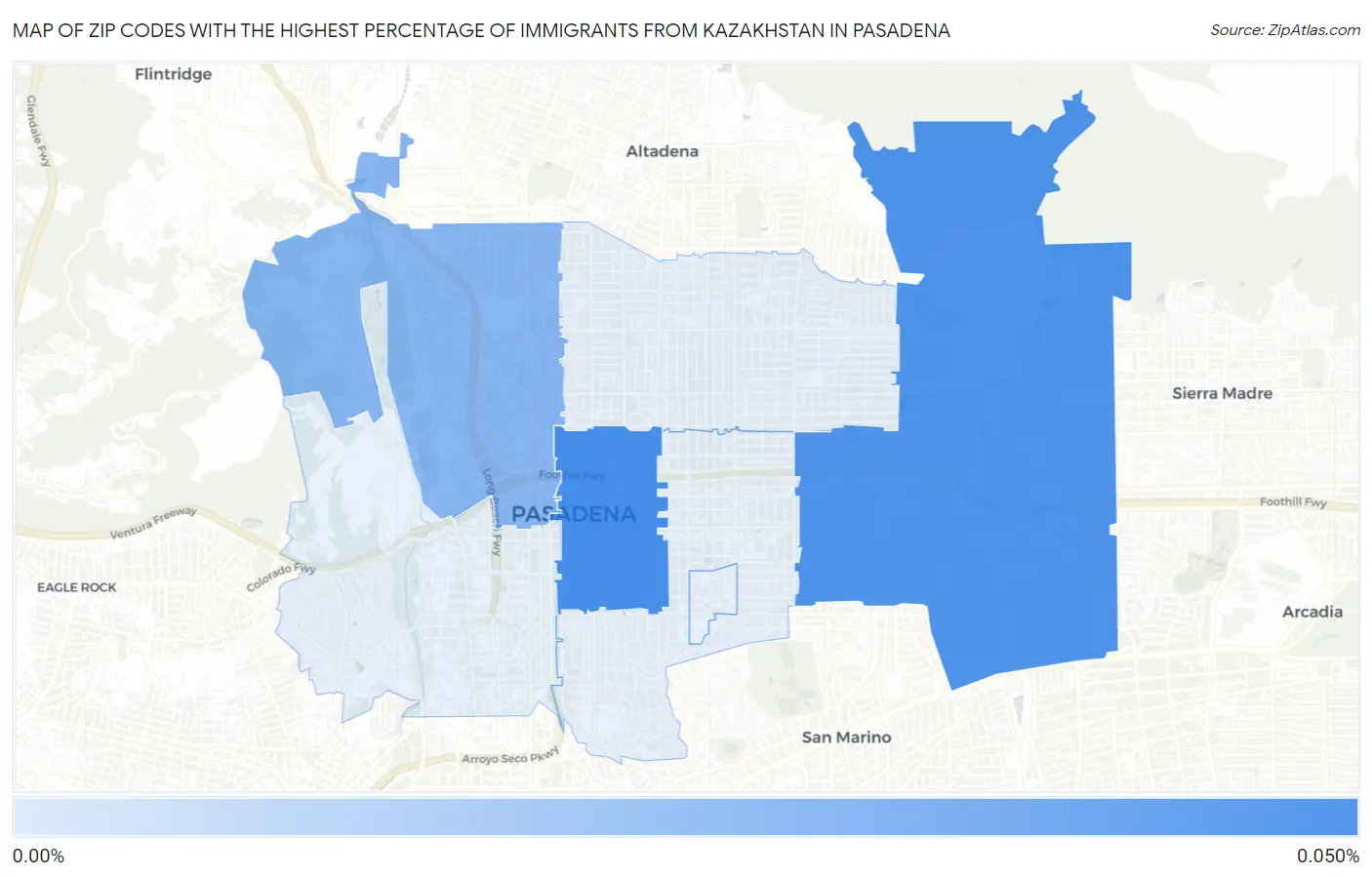 Zip Codes with the Highest Percentage of Immigrants from Kazakhstan in Pasadena Map