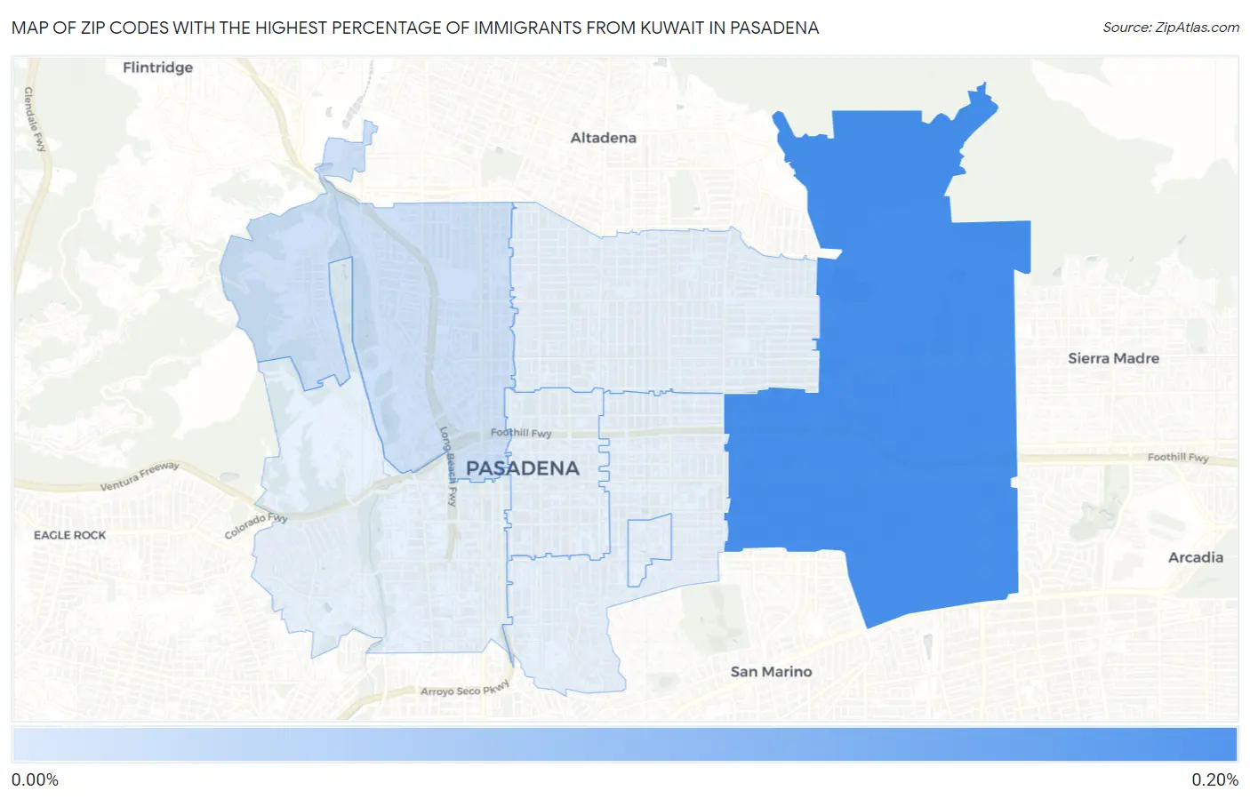 Zip Codes with the Highest Percentage of Immigrants from Kuwait in Pasadena Map