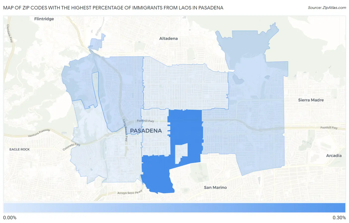 Zip Codes with the Highest Percentage of Immigrants from Laos in Pasadena Map