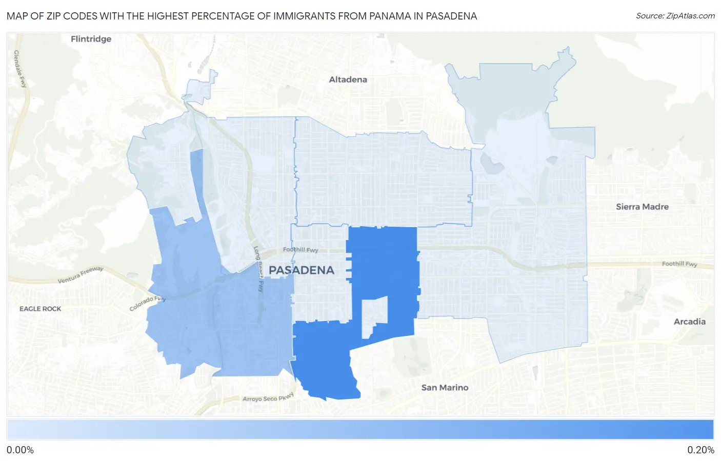 Zip Codes with the Highest Percentage of Immigrants from Panama in Pasadena Map