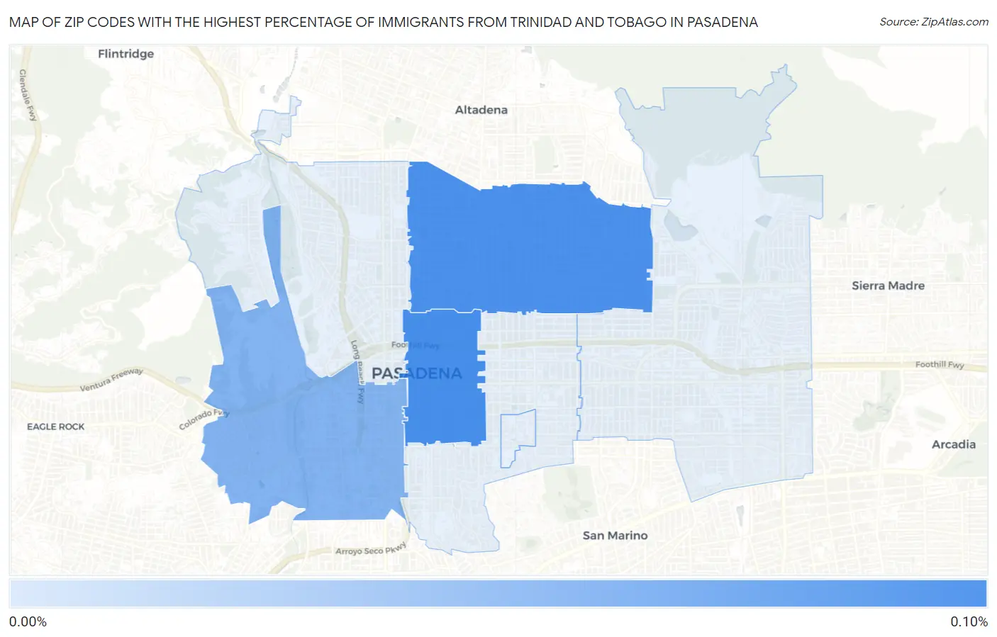 Zip Codes with the Highest Percentage of Immigrants from Trinidad and Tobago in Pasadena Map