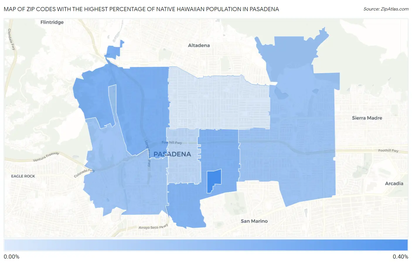 Zip Codes with the Highest Percentage of Native Hawaiian Population in Pasadena Map