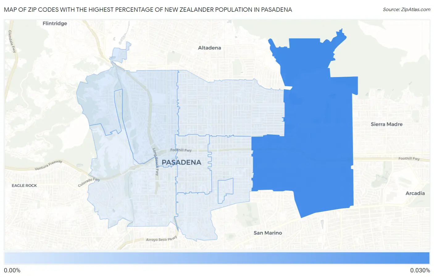 Zip Codes with the Highest Percentage of New Zealander Population in Pasadena Map