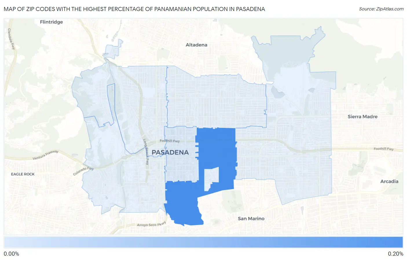 Zip Codes with the Highest Percentage of Panamanian Population in Pasadena Map