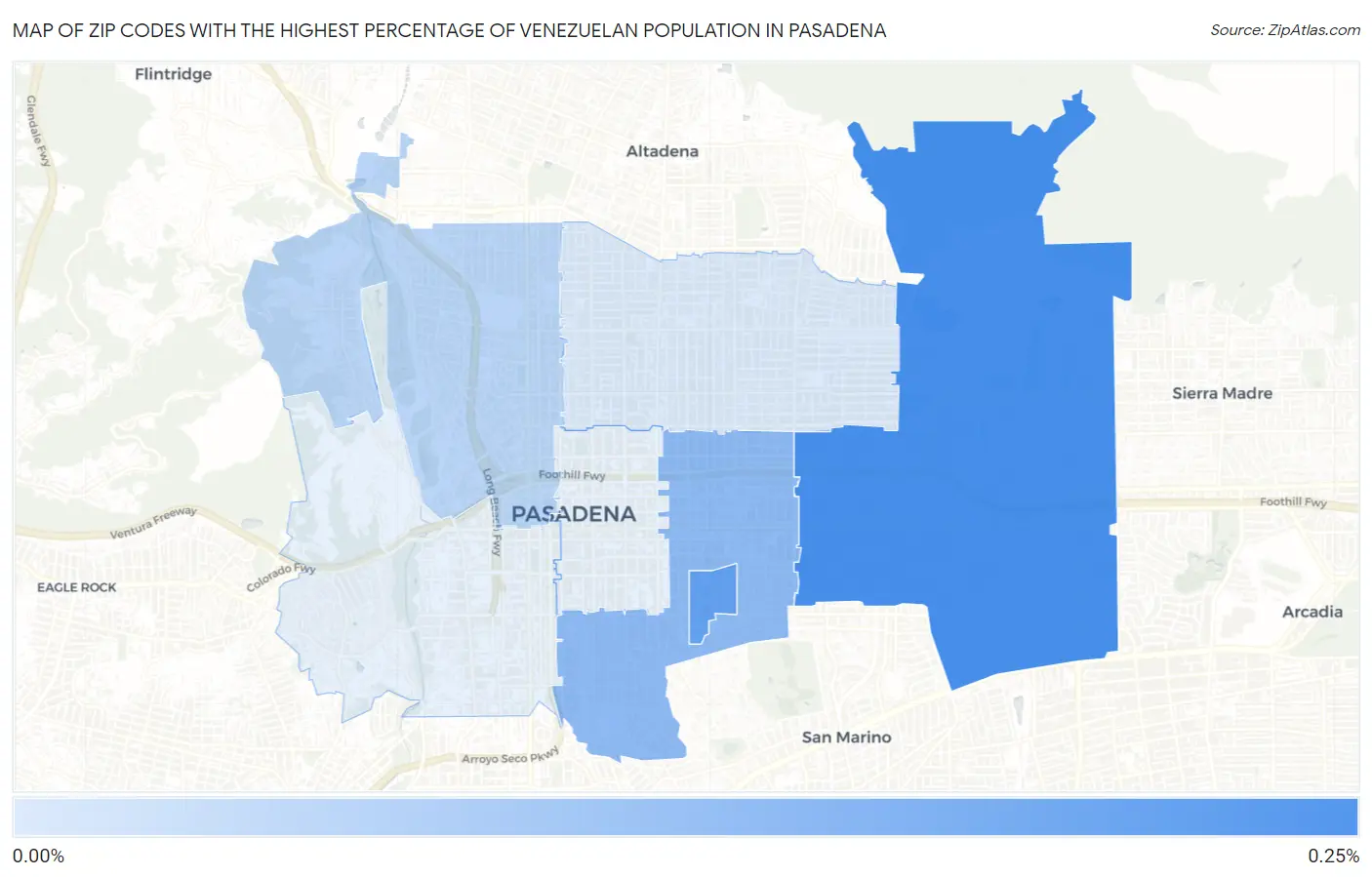 Zip Codes with the Highest Percentage of Venezuelan Population in Pasadena Map