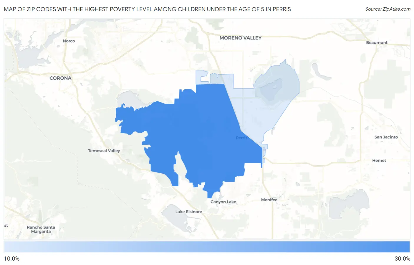 Zip Codes with the Highest Poverty Level Among Children Under the Age of 5 in Perris Map