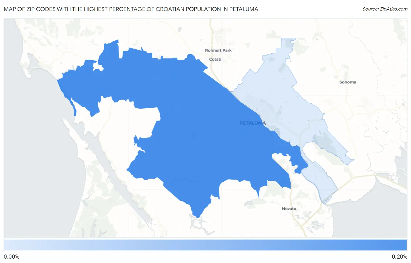 Zip Codes with the Highest Percentage of Croatian Population in Petaluma Map