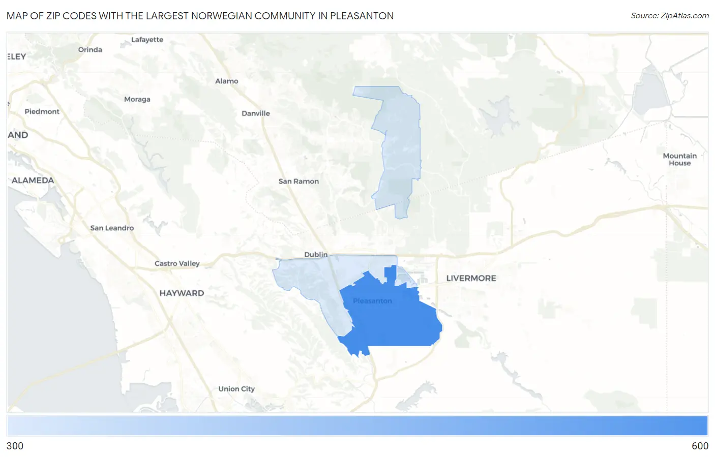 Zip Codes with the Largest Norwegian Community in Pleasanton Map