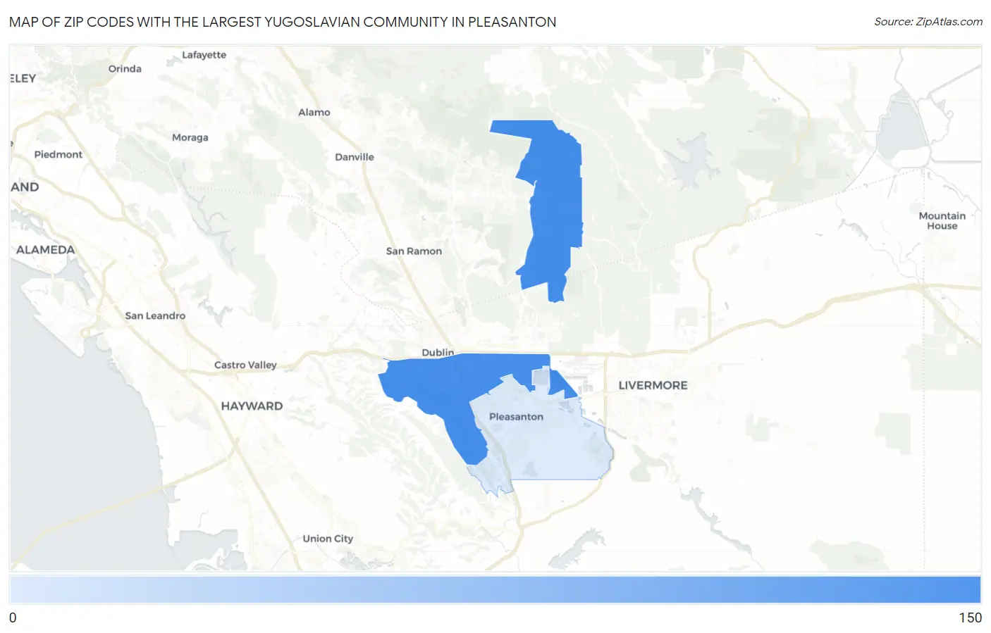 Zip Codes with the Largest Yugoslavian Community in Pleasanton Map