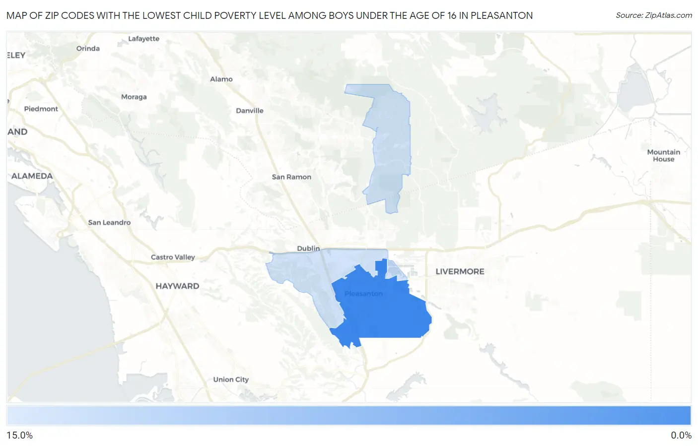 Zip Codes with the Lowest Child Poverty Level Among Boys Under the Age of 16 in Pleasanton Map