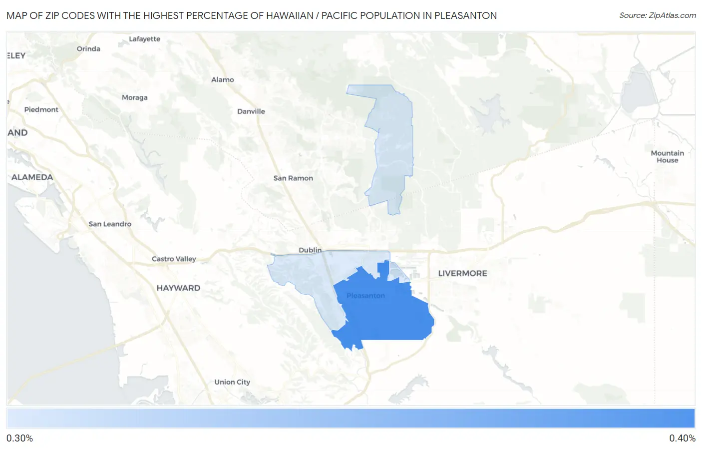 Zip Codes with the Highest Percentage of Hawaiian / Pacific Population in Pleasanton Map