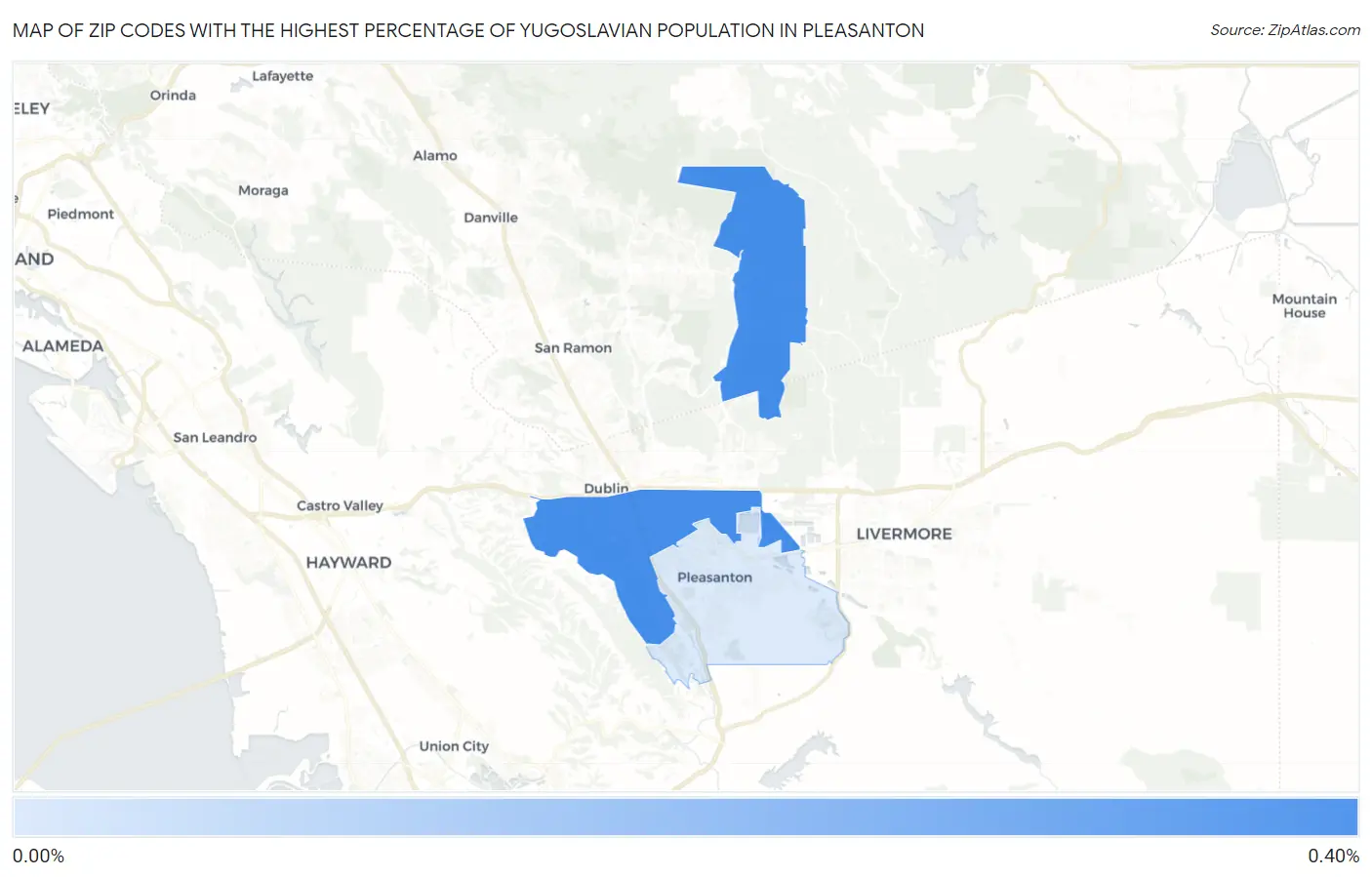 Zip Codes with the Highest Percentage of Yugoslavian Population in Pleasanton Map