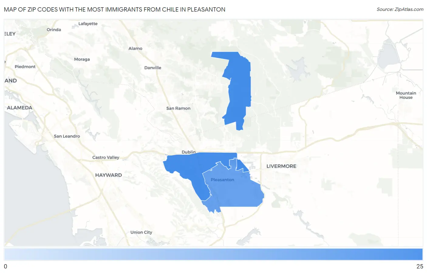 Zip Codes with the Most Immigrants from Chile in Pleasanton Map
