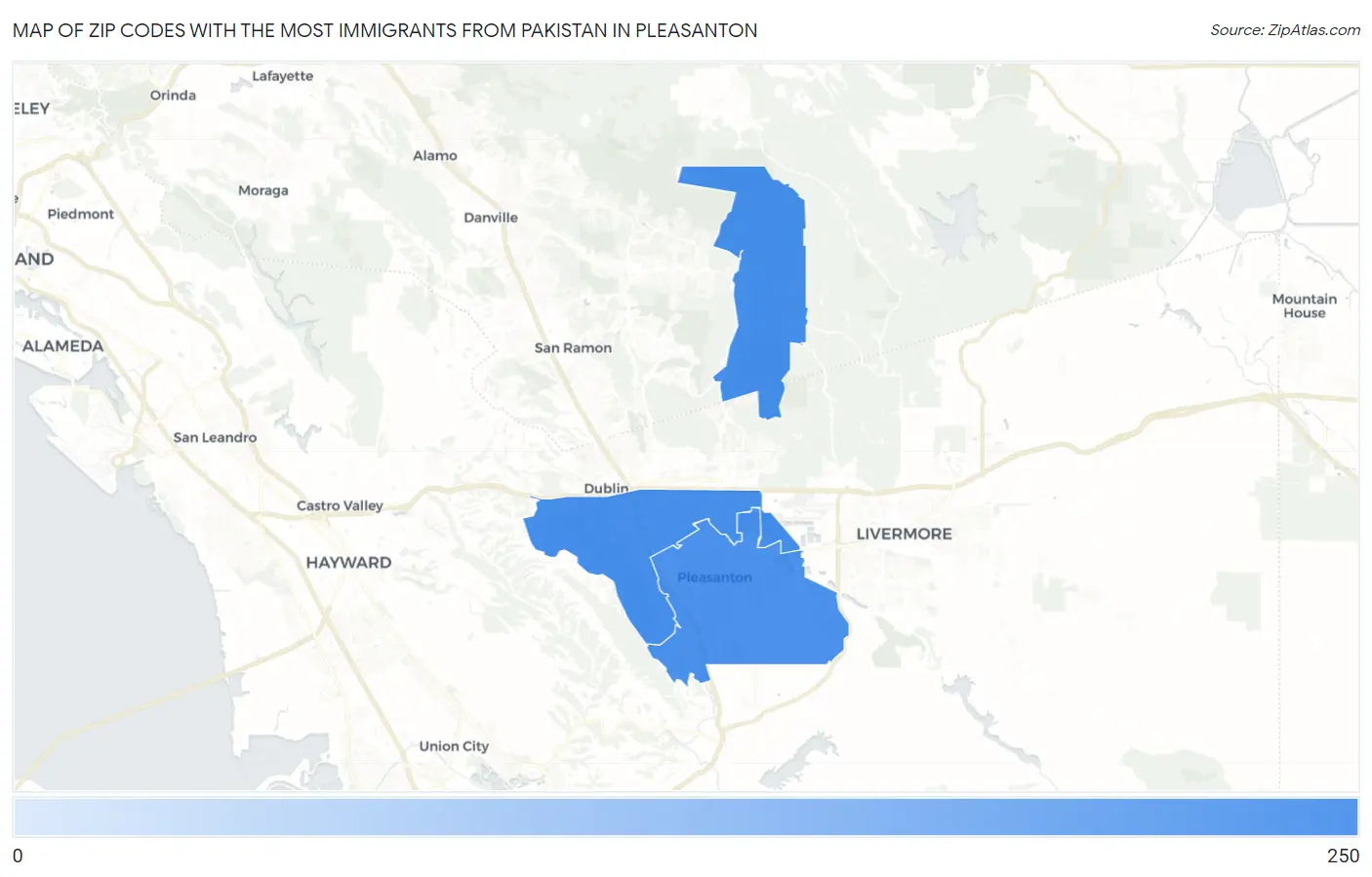Zip Codes with the Most Immigrants from Pakistan in Pleasanton Map
