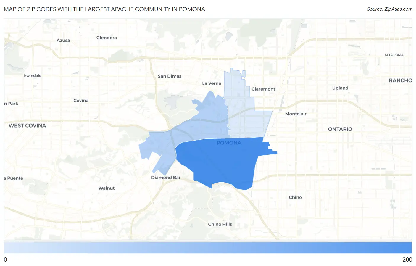 Zip Codes with the Largest Apache Community in Pomona Map