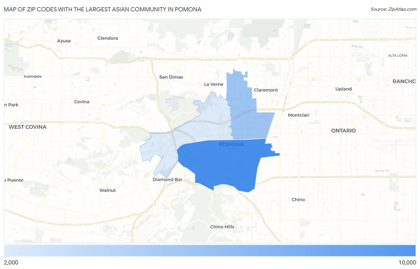 Zip Codes with the Largest Asian Community in Pomona Map