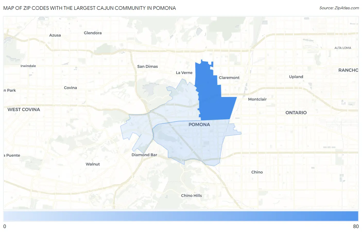 Zip Codes with the Largest Cajun Community in Pomona Map