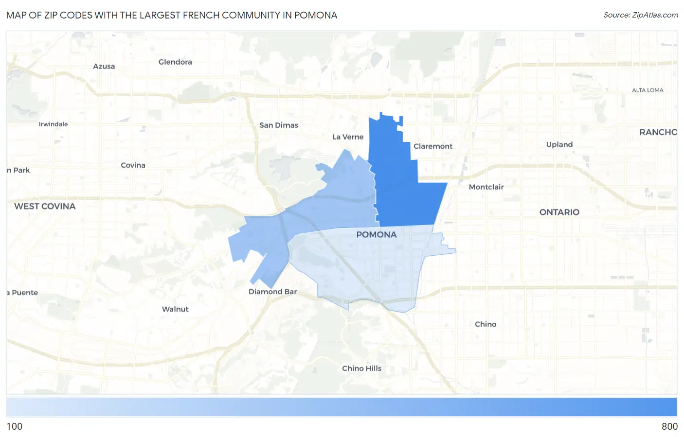 Zip Codes with the Largest French Community in Pomona Map