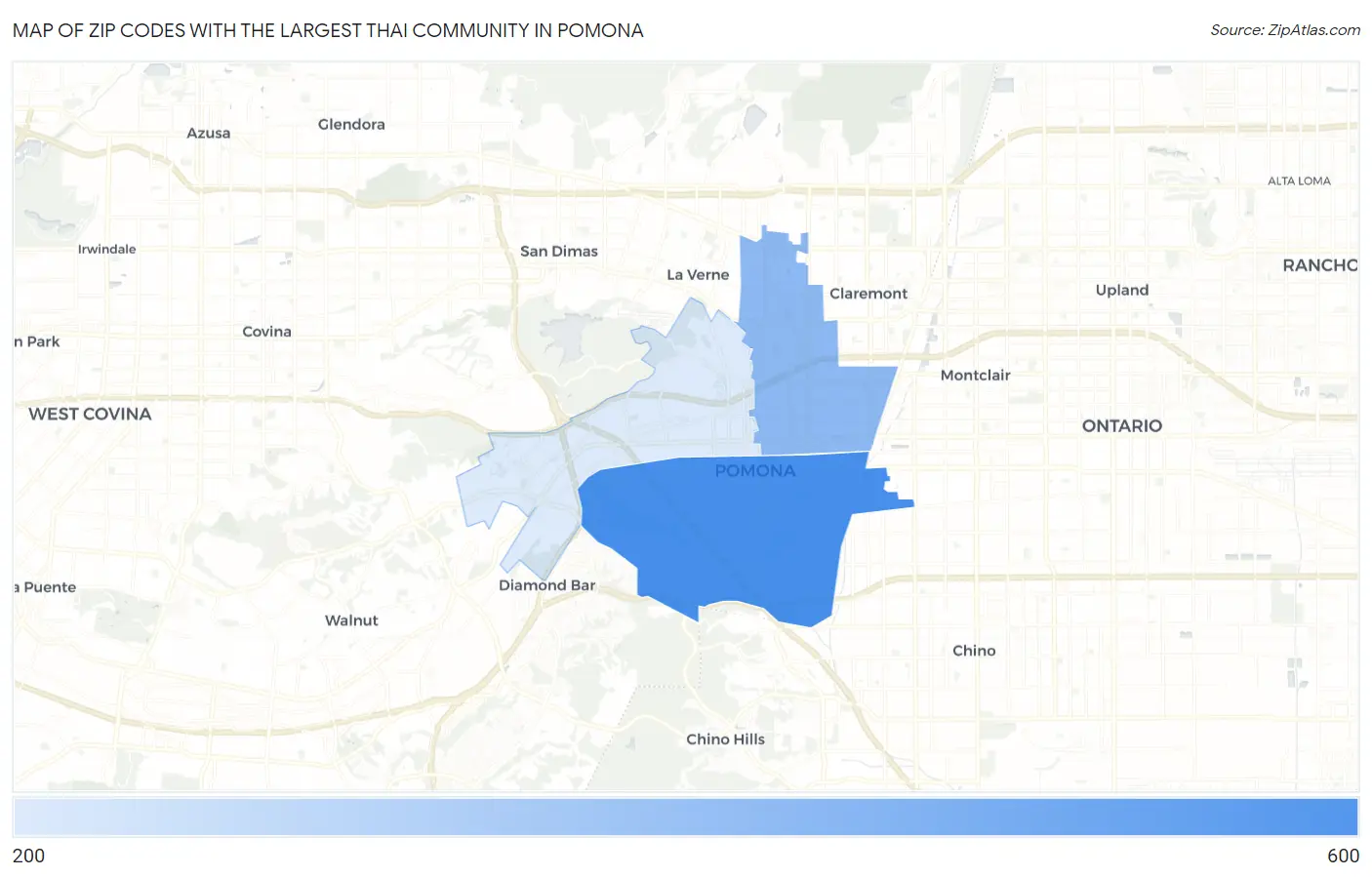 Zip Codes with the Largest Thai Community in Pomona Map