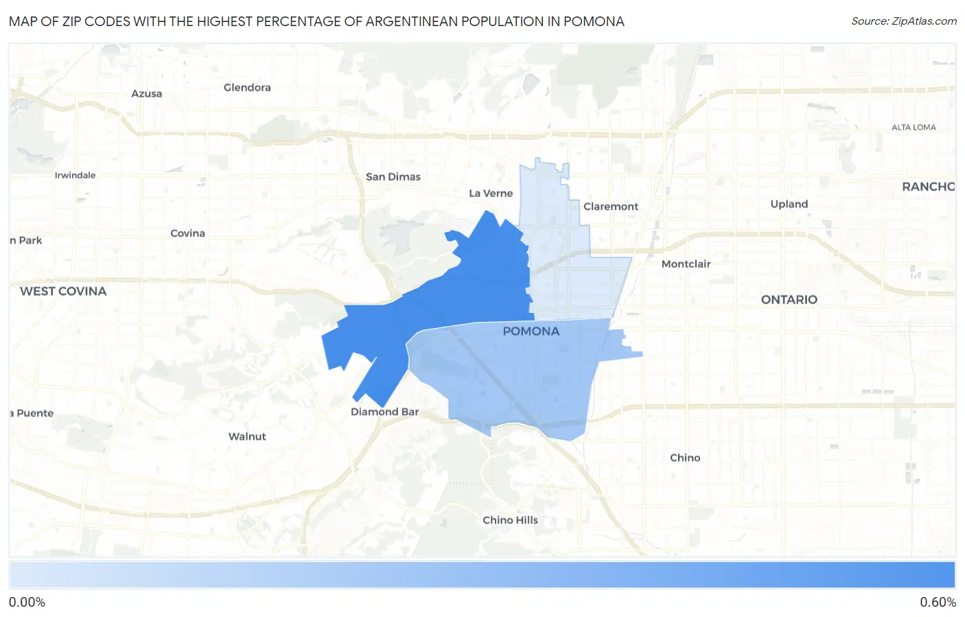 Zip Codes with the Highest Percentage of Argentinean Population in Pomona Map