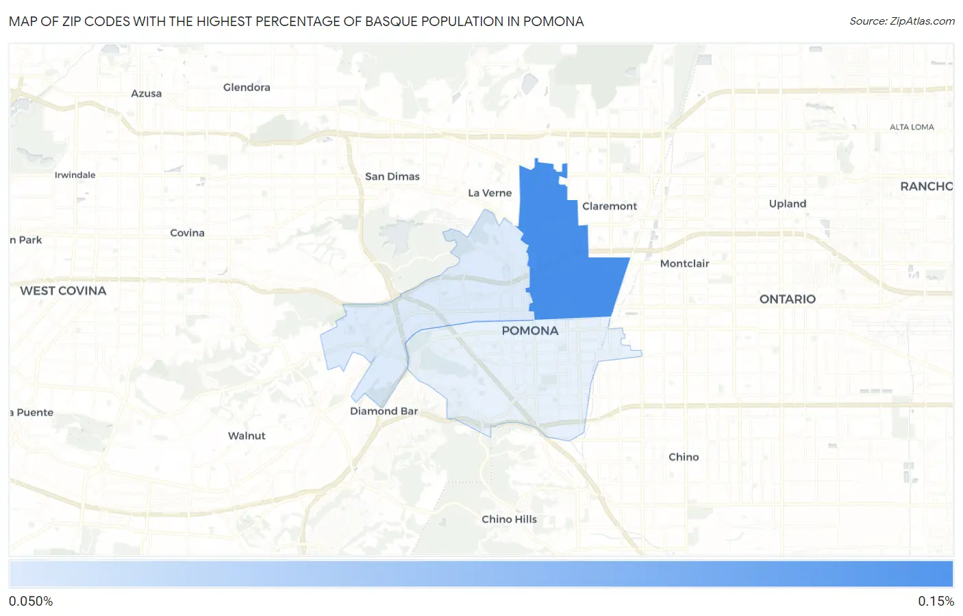 Zip Codes with the Highest Percentage of Basque Population in Pomona Map