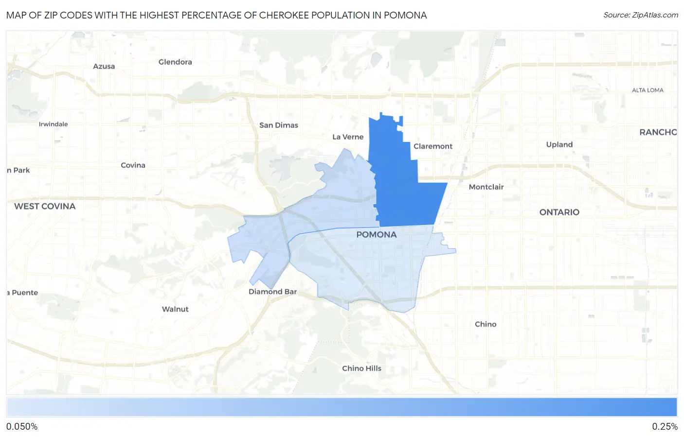 Zip Codes with the Highest Percentage of Cherokee Population in Pomona Map