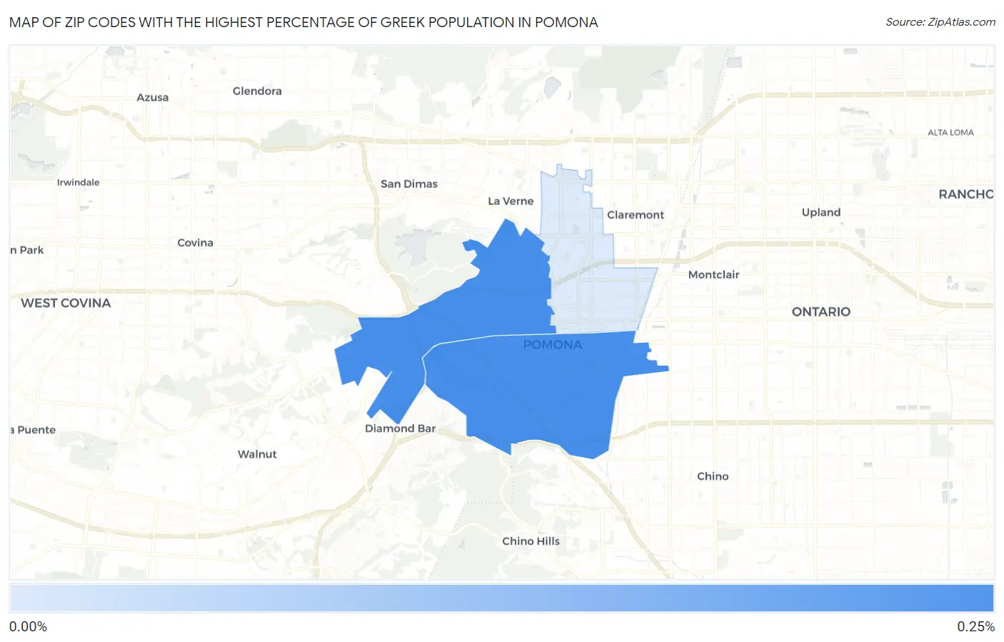 Zip Codes with the Highest Percentage of Greek Population in Pomona Map