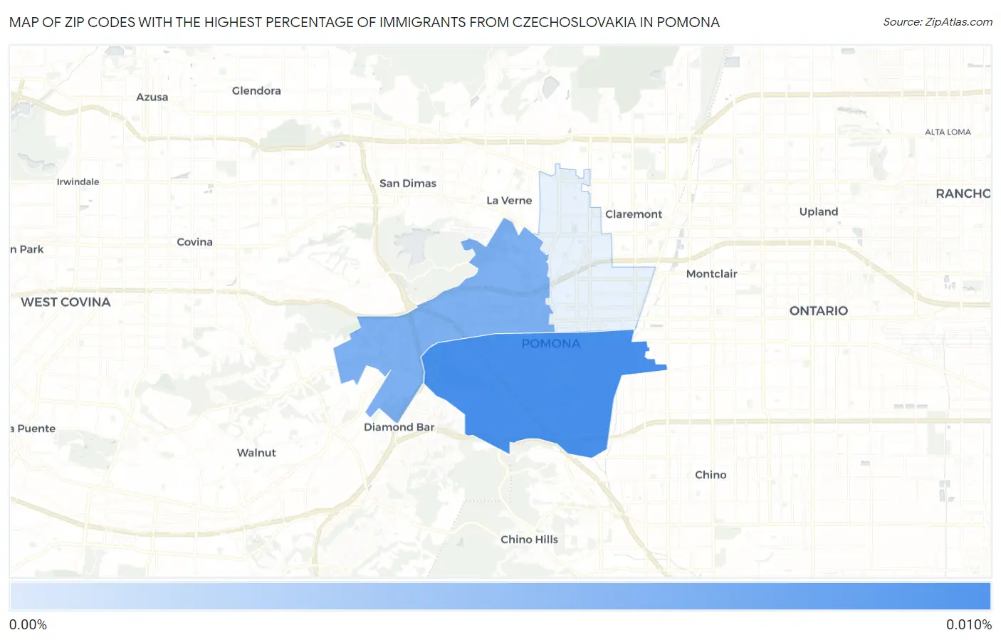 Zip Codes with the Highest Percentage of Immigrants from Czechoslovakia in Pomona Map