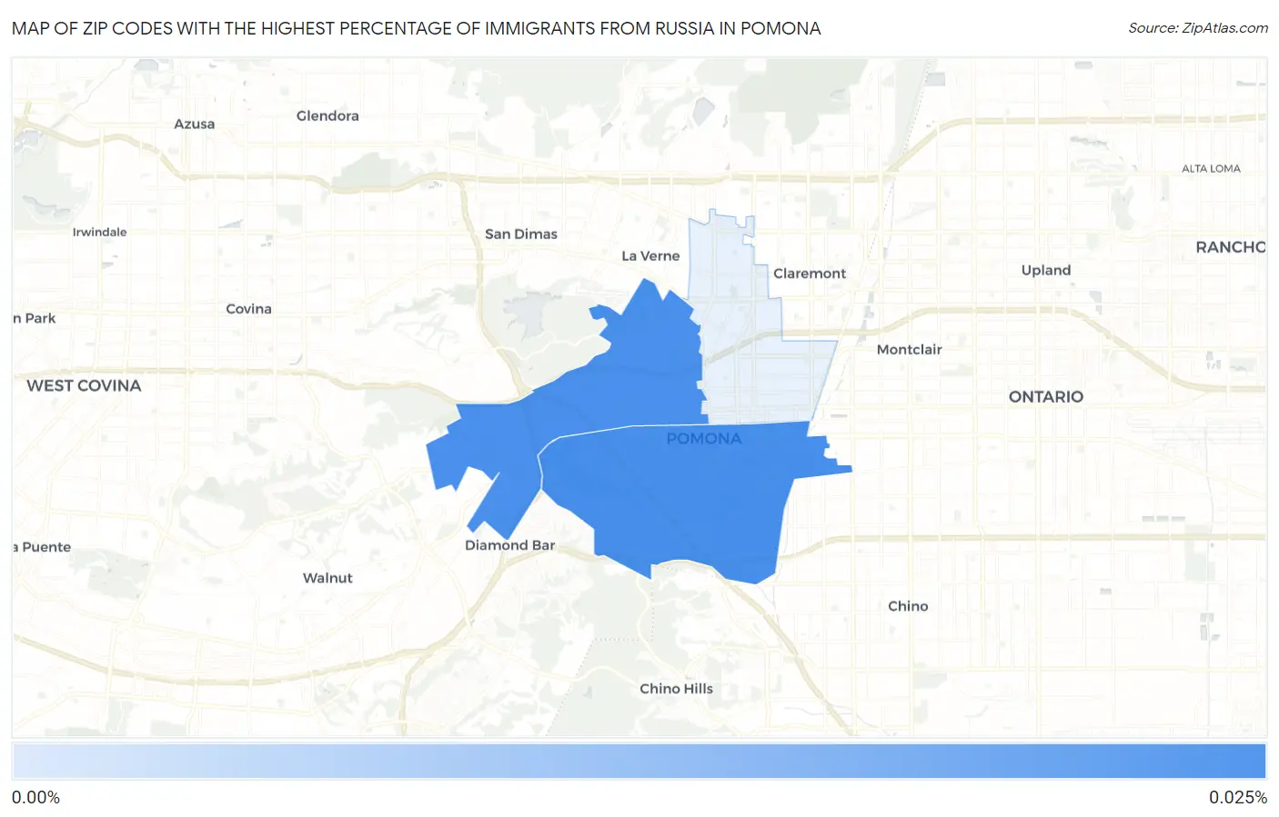 Zip Codes with the Highest Percentage of Immigrants from Russia in Pomona Map