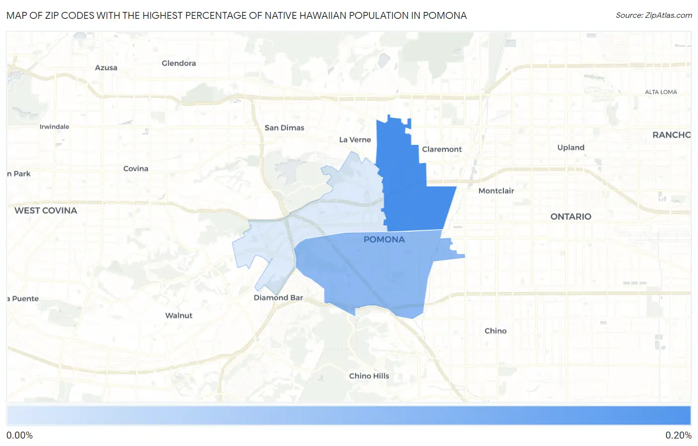 Zip Codes with the Highest Percentage of Native Hawaiian Population in Pomona Map