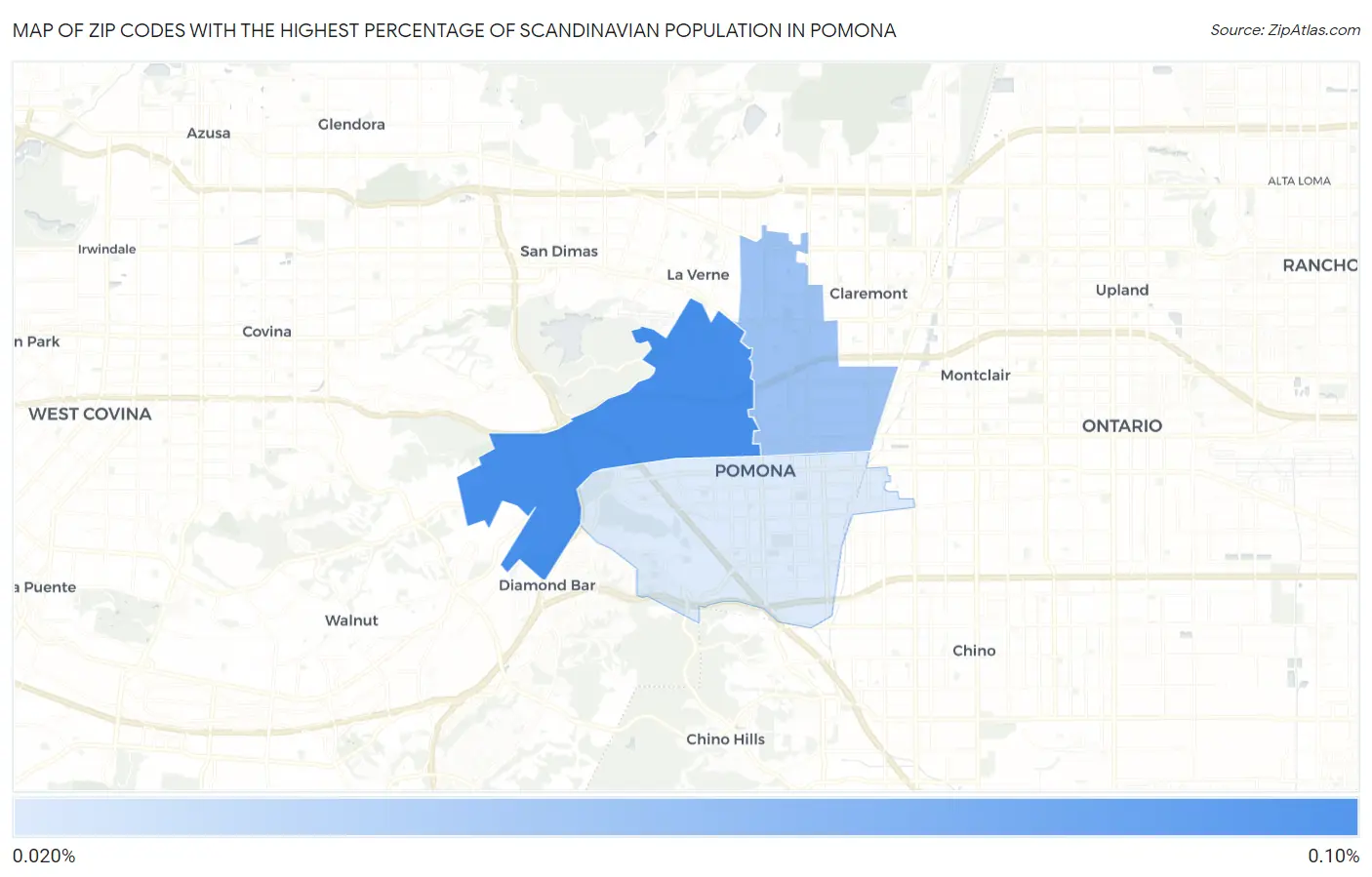 Zip Codes with the Highest Percentage of Scandinavian Population in Pomona Map