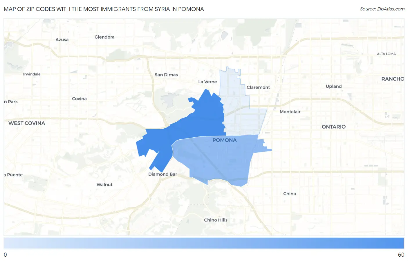 Zip Codes with the Most Immigrants from Syria in Pomona Map