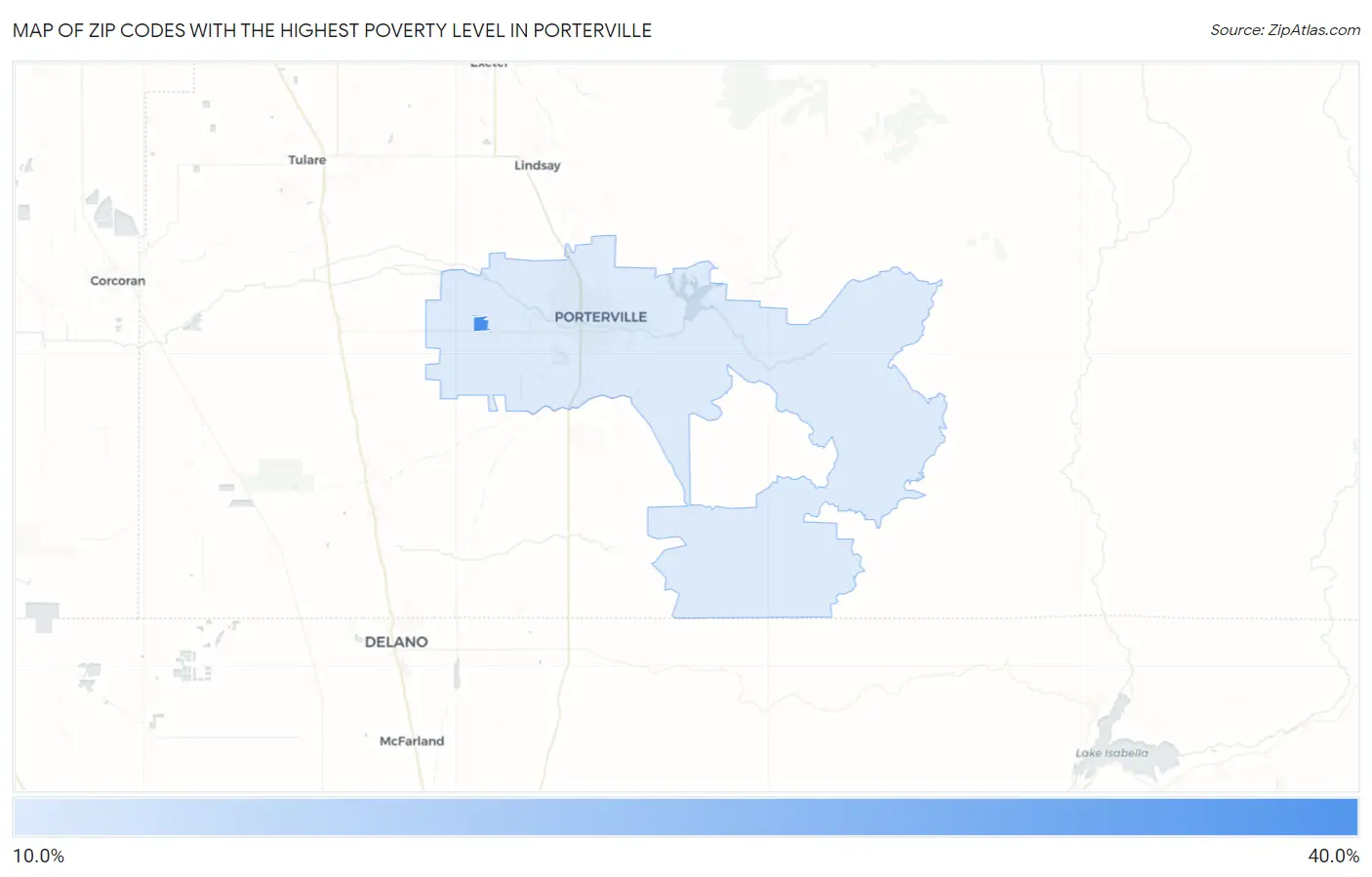 Zip Codes with the Highest Poverty Level in Porterville Map