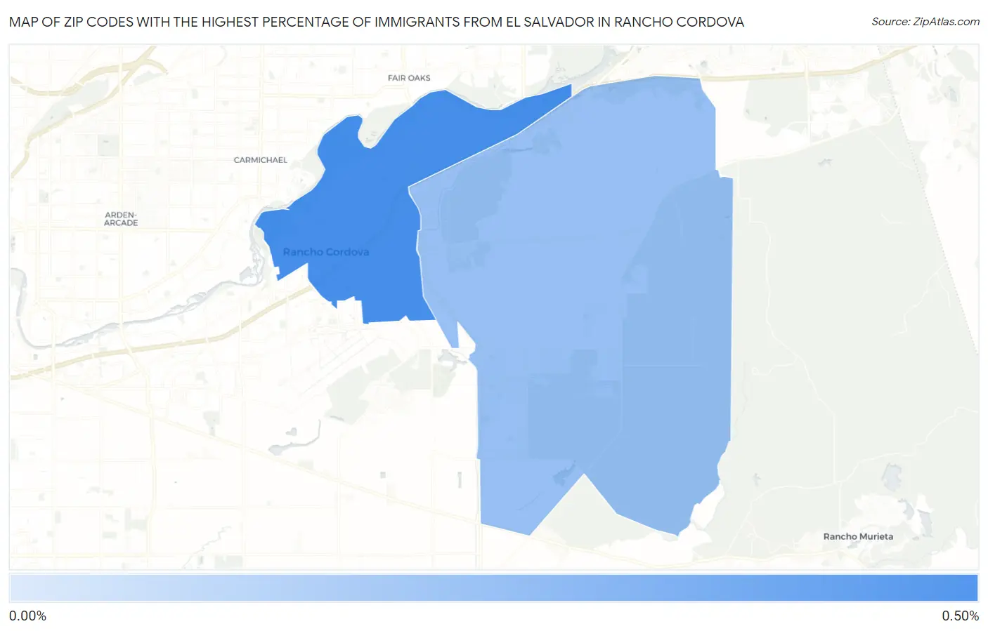 Zip Codes with the Highest Percentage of Immigrants from El Salvador in Rancho Cordova Map