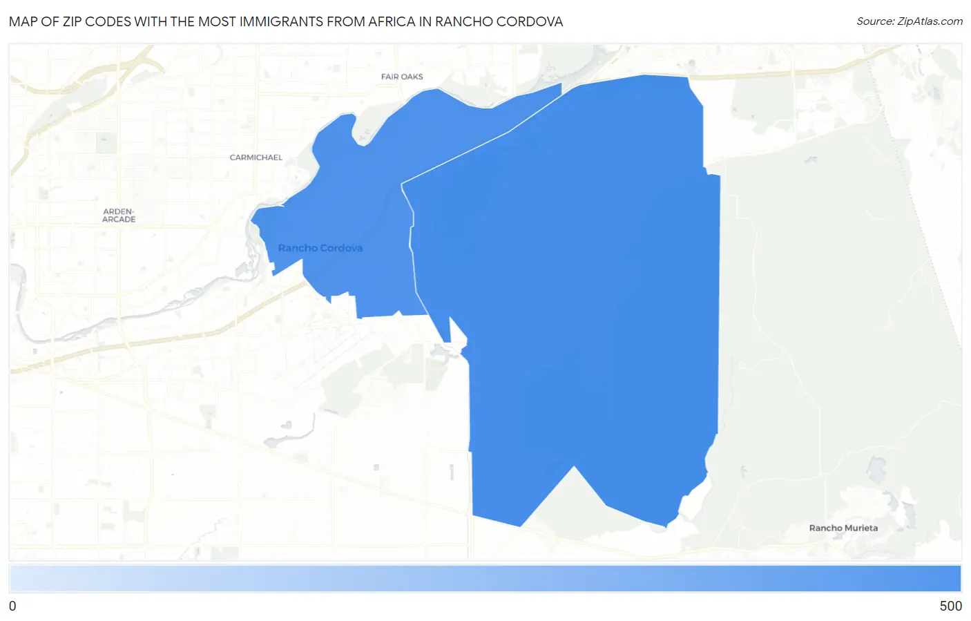 Zip Codes with the Most Immigrants from Africa in Rancho Cordova Map
