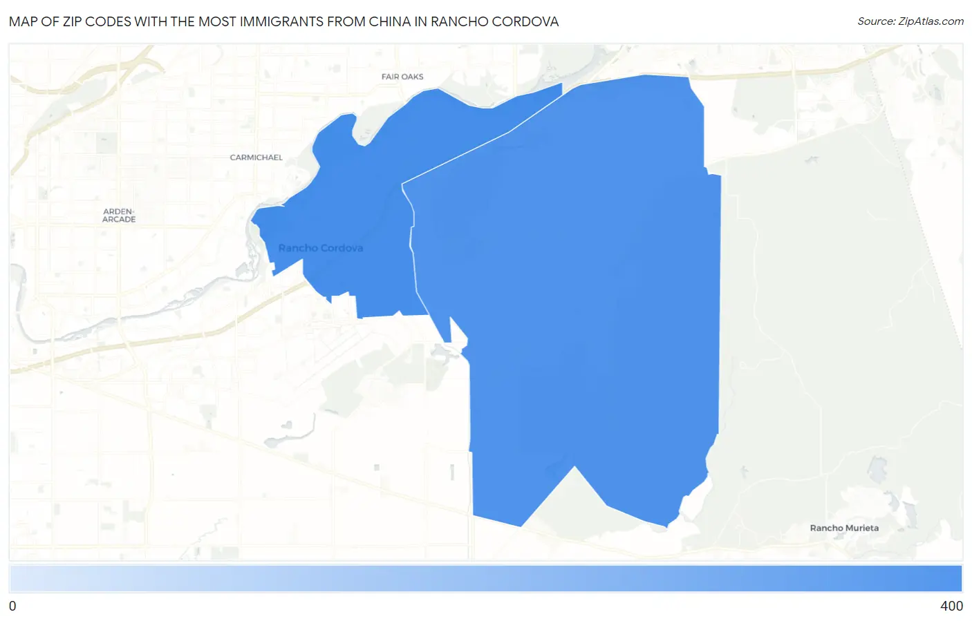 Zip Codes with the Most Immigrants from China in Rancho Cordova Map