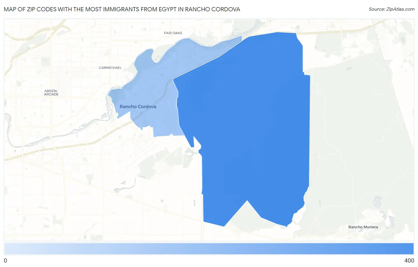 Zip Codes with the Most Immigrants from Egypt in Rancho Cordova Map