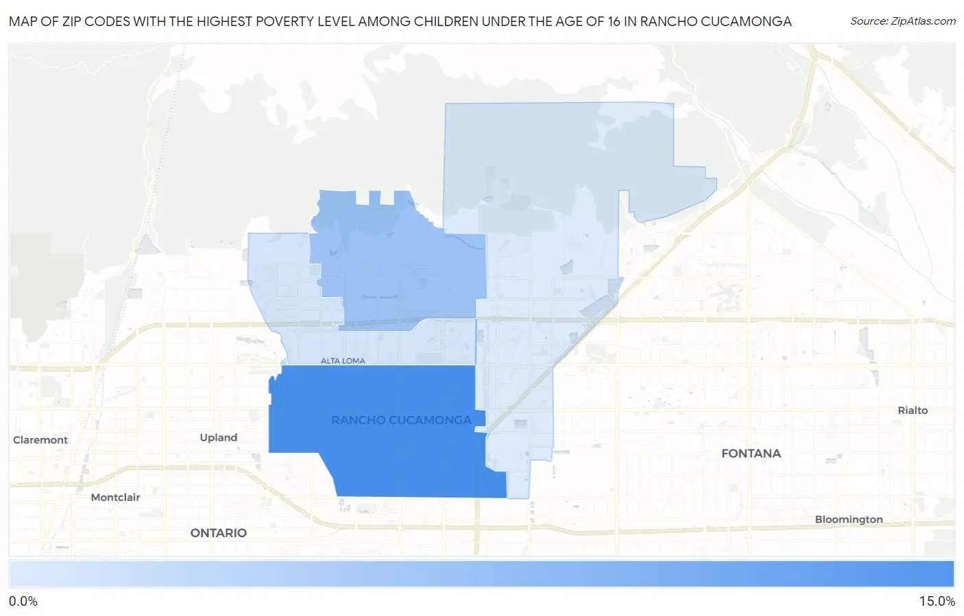Zip Codes with the Highest Poverty Level Among Children Under the Age of 16 in Rancho Cucamonga Map