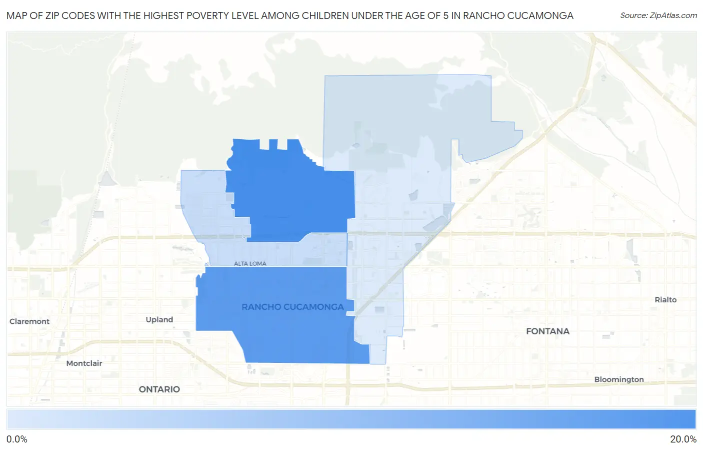 Zip Codes with the Highest Poverty Level Among Children Under the Age of 5 in Rancho Cucamonga Map