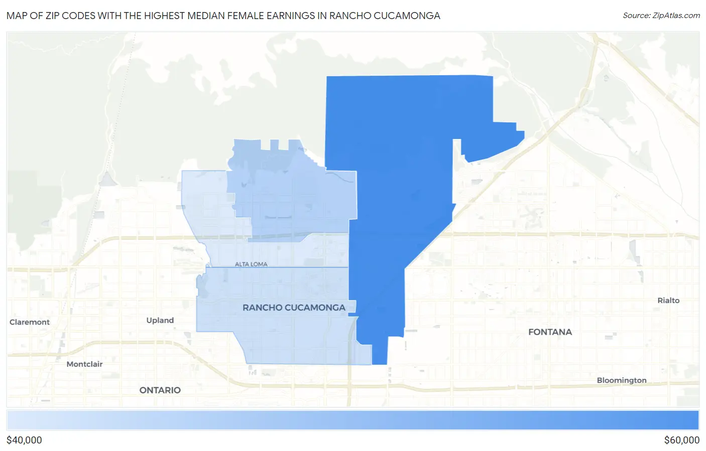 Zip Codes with the Highest Median Female Earnings in Rancho Cucamonga Map